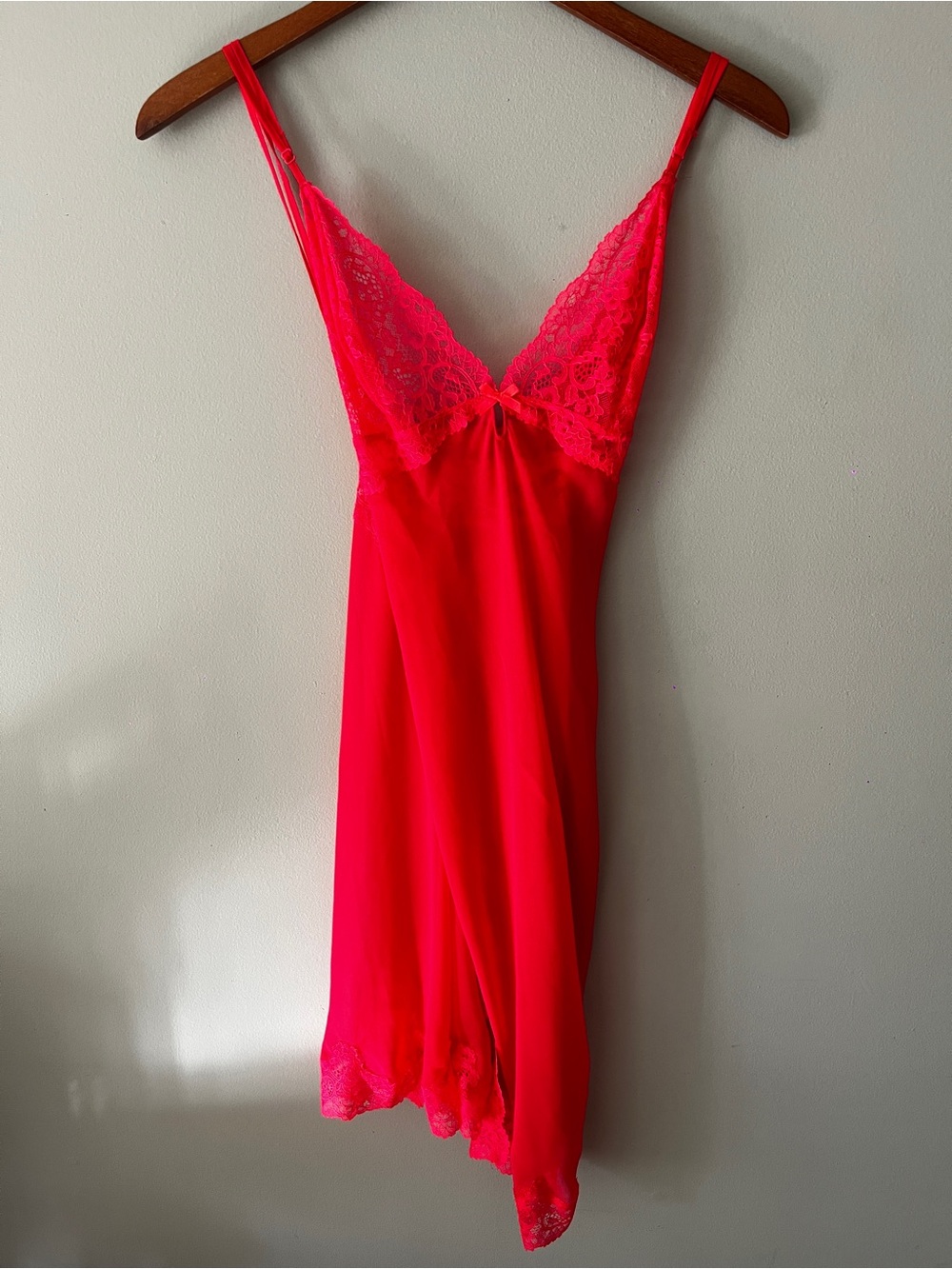 Victoria's Secret Hot Pink & Red Lace Trim Slip